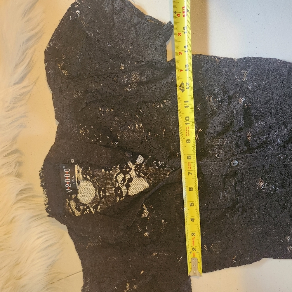 Y2K Whimsigoth Black Sheer Lace Top Blouse Shirt Vintage Size Small Goth Grunge - Picture 13 of 13